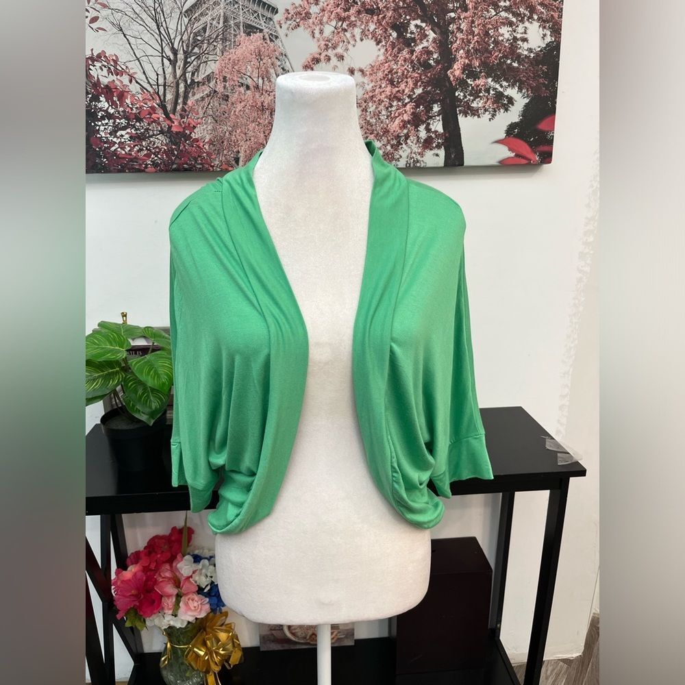 DOUBLJU Women Cropped
Cardigan Open Front Size M Dolman Sleeve Rayon / Spandex